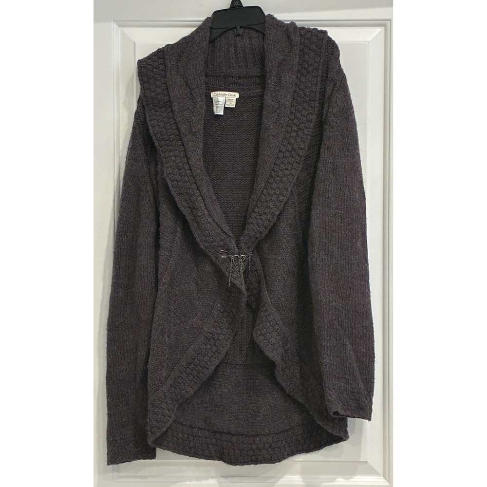 Coldwater Creek Womens 1X Purple Open Cardigan Sweater Chunky Knit Wool Blend